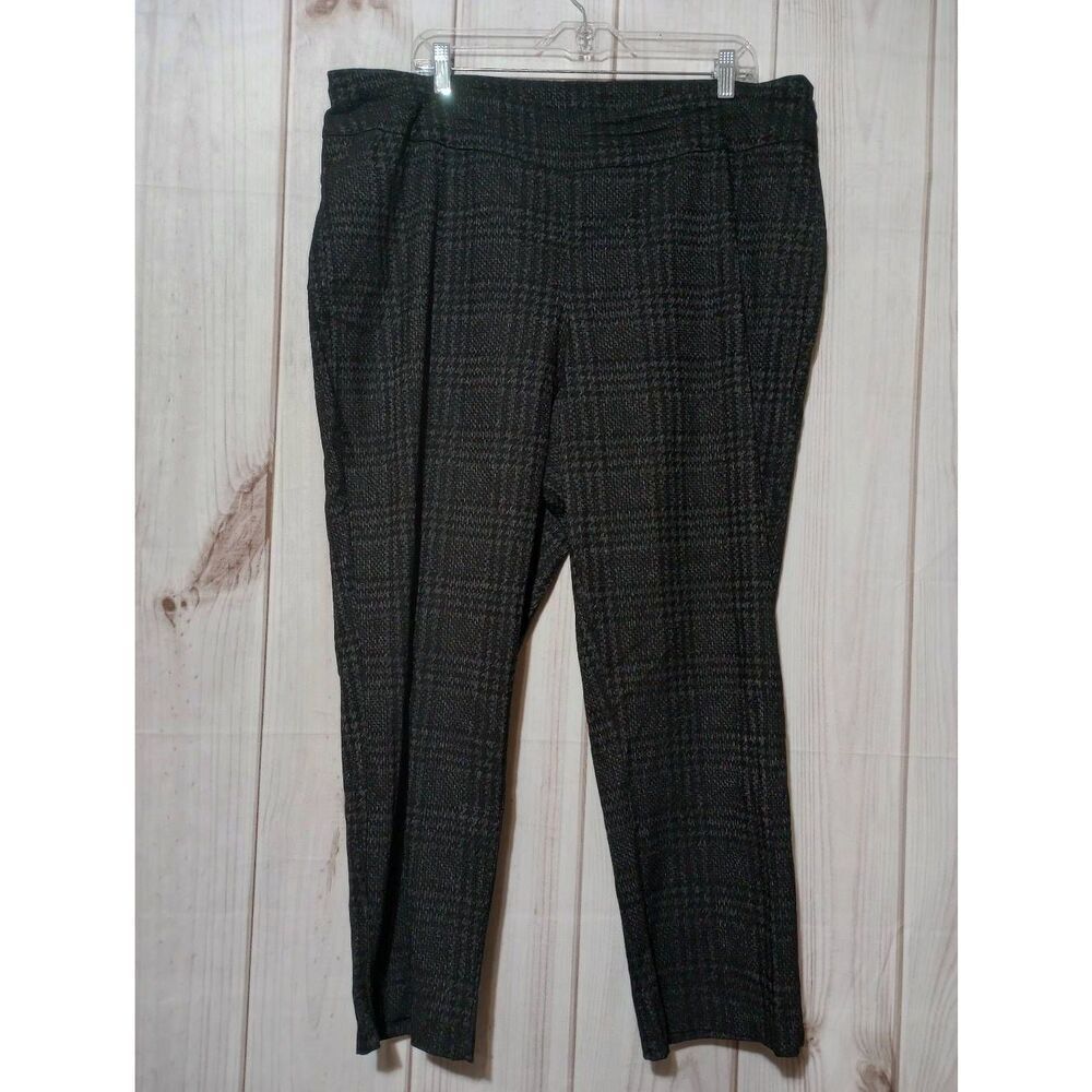 Sharagano Woman Plaid‎ Pull On Dress Pants Black Gray Stretch Trousers 18W